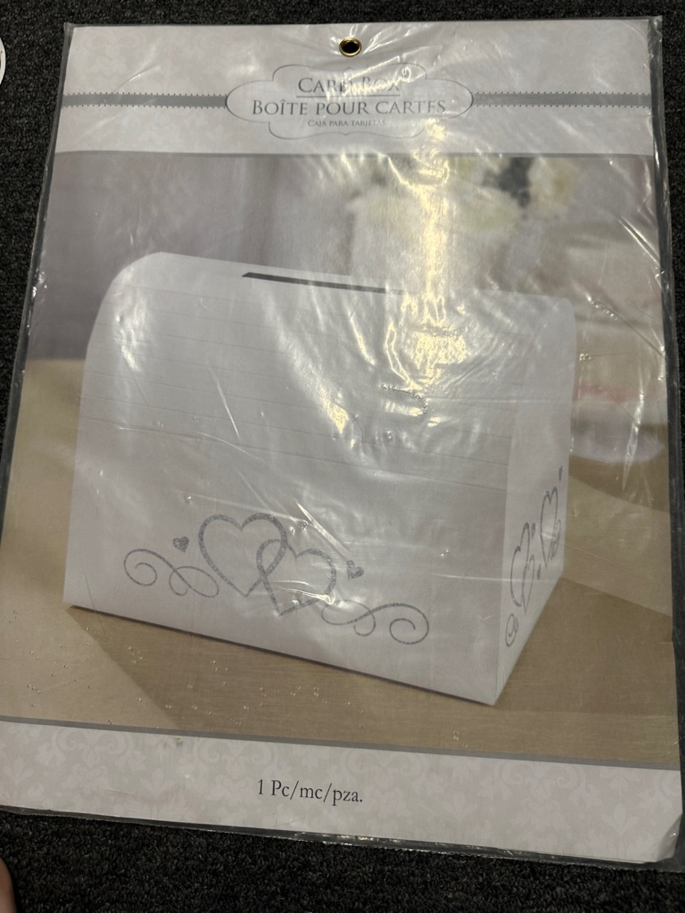 White Wedding Card Box with Silver Heart Design